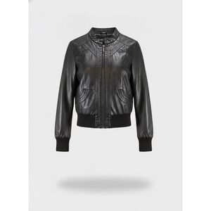 Therapy by Lane Crawford Womens Black Faux Leather Bomber Jacket Size L 517991